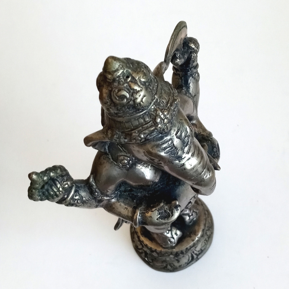 Antique Pewter Bronzed Brass Aged Silver Ganesh Statue 9" Tall - Picture 9 of 11